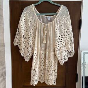 Elegant Cream Crochet Women's Coverup